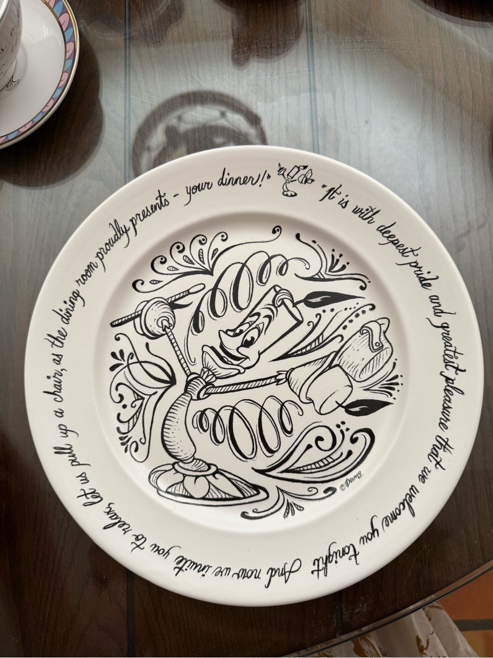 Disney beauty and the beast be our guest plate Lumière Black Illustration